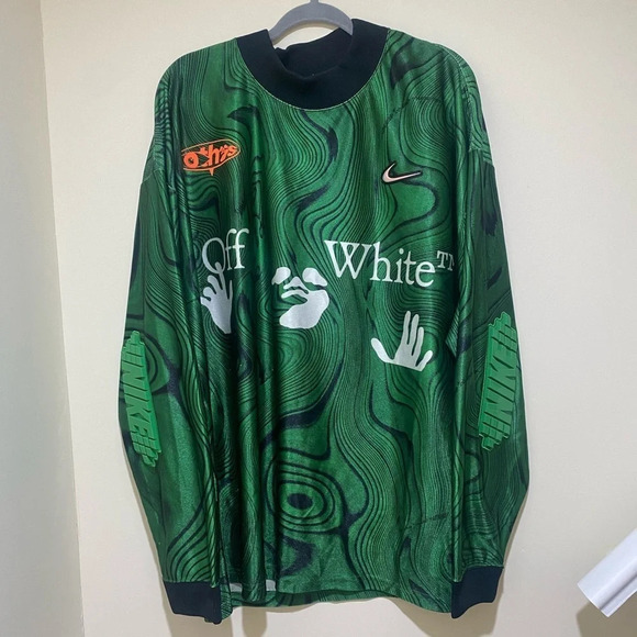 Nike x Off-White Allover Print Kelley Green long sleeve Jersey tags cut off mens - Picture 2 of 16